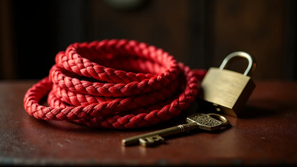 Corde shibari rouge lovee, cle et cadenas a Nantes