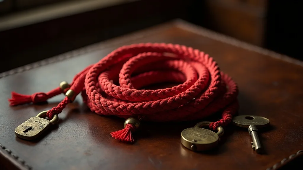Corde shibari rouge lovee, cle et cadenas a Nantes