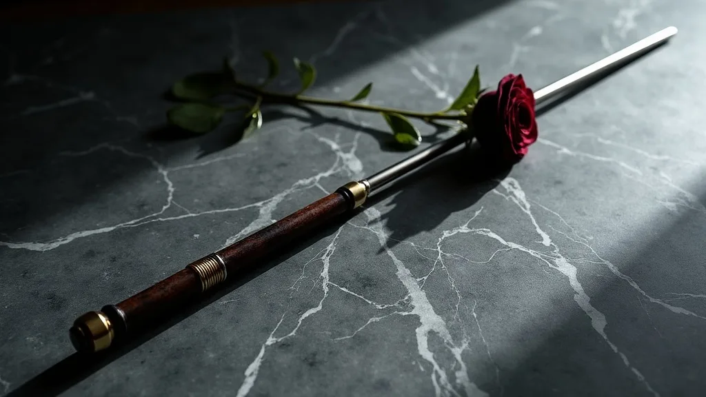 Cravache posee pres d'une rose sombre a Nantes