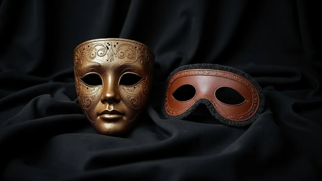 Masque venitien et bandeau de cuir sur soie a Nantes